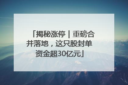 揭秘涨停｜重磅合并落地，这只股封单资金超30亿元
