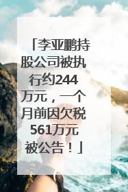 李亚鹏持股公司被执行约244万元，一个月前因欠税561万元被公告！